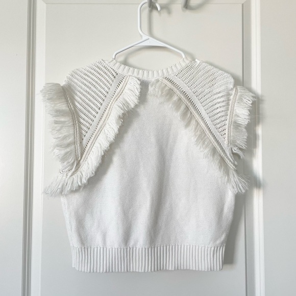 BCBGMAXAZRIA off white Gardenia fringe knit top xxs - Picture 3 of 5